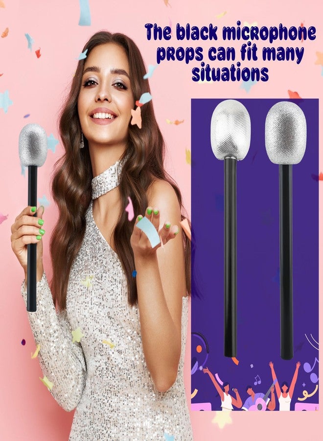 Haconba 6 Pack Glitter Plastic Microphone Toy Silver Fake Stage Mic Costume Prop for Cosplay Stage Play Prop Birthday Karaoke Theme Party Favors - Image 5